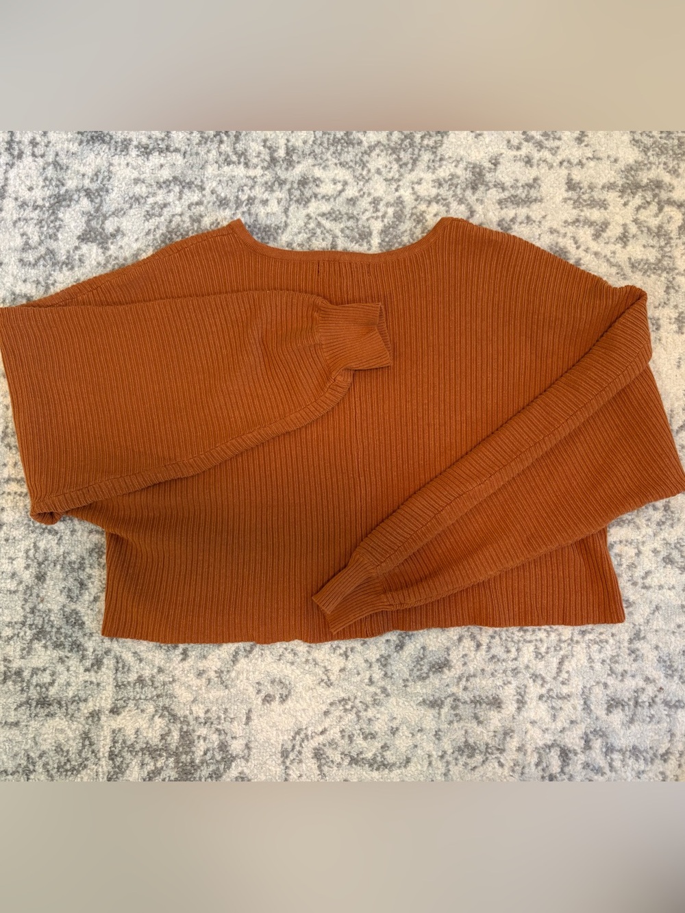 Rust Ribbed Button-Front Women’s Cardigan Sweater - Picture 4 of 5